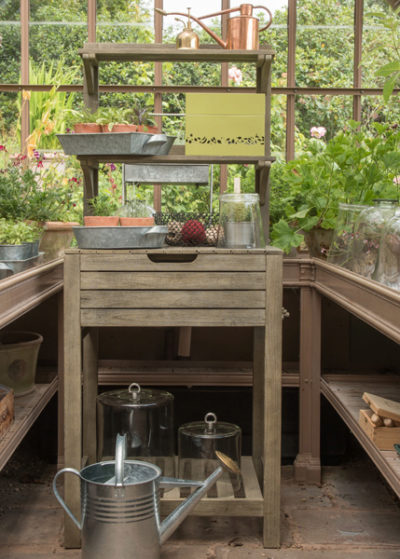 Space Saving Potting Bench With Storage weathered finish